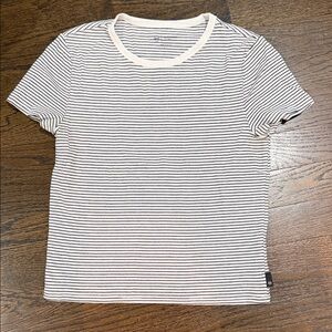 AG Adriano Goldschmied Black and White Striped fitted Tee